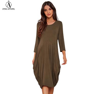 China 2021 new fashion anti-static breathable oversized solid bubble loungewear Midi bamboo dress for sale