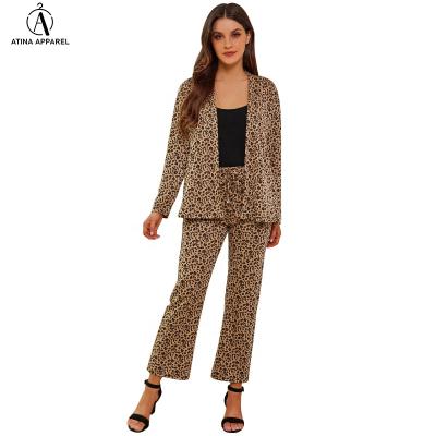 China Amazon hot sale stylish woman anti-pilling clothing casual outwear leopard print two-piece set for sale