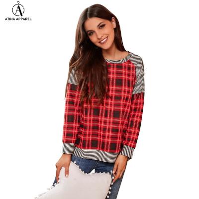 China 2021 Wholesale Anti-wrinkle Long Sleeve Sweater Christmas Checker Bars Woman's Sweatshirt for sale