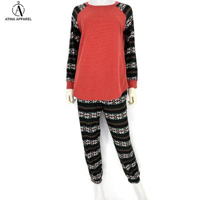 China 2021 autumn winter fashional hotsale christmas sleepwear waffle two-piece set women anti-pilling for sale