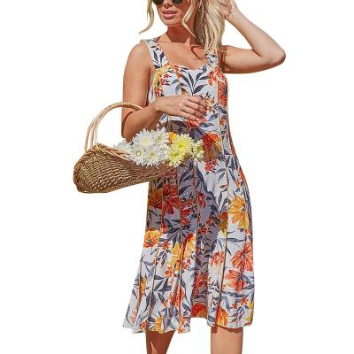 China Wholesale 2022 OEM ODM Anti-Static Floral Print Midi Tank Dress Custom Made Women Clothing for sale