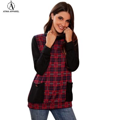 China Winter Women Print Fashion Anti-Wrinkle Long Sleeve Pullovers Christmas Checker Block Tunic Loose Fit Tops for sale