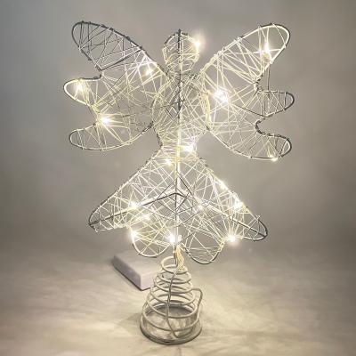 China Christmas Decorations Metal Wire Led Lamp White Christmas Tree Copper Top Star for sale