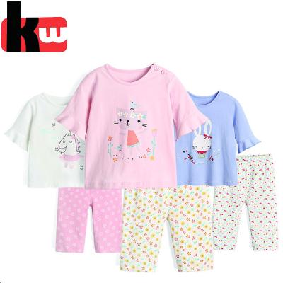 China Kids Girls Clothing Summer Breathable Short Sleeve T-shirt Set Causal Cotton Pajamas Set for sale