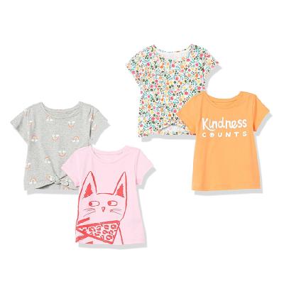 China Customized Anti Shrink Comfortable Design Cotton Kids Girl Clothes T Shirt Candy Color for sale