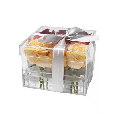 China Gift Multifunctional High Transparent Acrylic Flower Display Box Preserved Roses Bouquets Acrylic Flower Box for sale