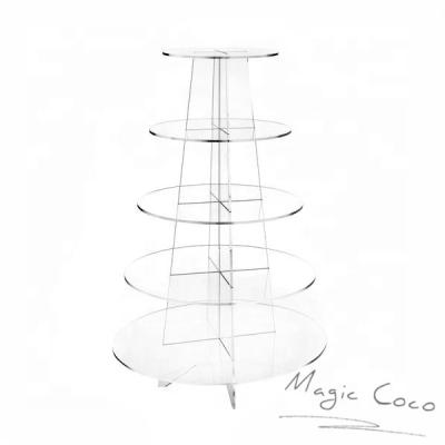 China Clear Viable Cupcake Stand Around 5 Tier Acrylic Display Tower Tree Cupcake Stand For Stacked Serving Tray And Party Wedding for sale