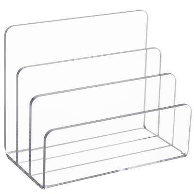 China Folder Office Letter Archiving Clear Acrylic 3 Slot To Wrap Office Desktop File Folder Holder Rack Paper Sorter Organizer Book Laptop Organizer for sale