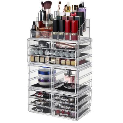 China Best Viable Selling Acrylic Jewelry Organizer Stackable Makeup Brush Lipstick Perfume Cosmetic Storage Box For Bathroom Dresser for sale