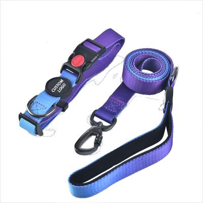 China Personalized Custom Dog Collar And Leash Set Gradient Ombre Color Polyester Pet Collars And Matching Leash Design Dog Collar for sale