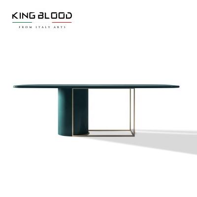 China Dining Tables 8 Seater Dining Table Set Modern Green Wooden Extendable Stainless Steel Leg for sale