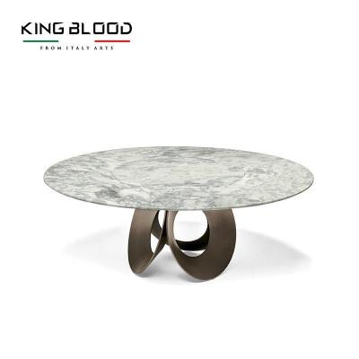 China Luxury stone round 8 seater Italian natural marble dining table stainless steel natural marble leg for sale