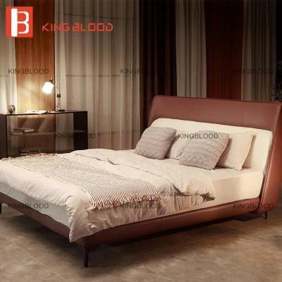 China Modern Leather Sofa Bed Wine Red Nappa Designer King Size Bed Bedroom Furniture Sets for sale