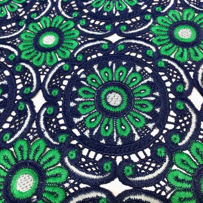 China Polyester Viable African Round Dubai Graphic Water Soluble Chemical Lace Milky Silk Embroidered Fabric For Garment Dresses for sale