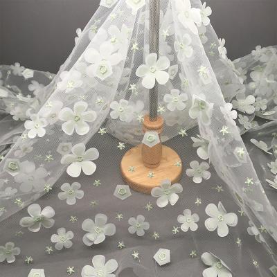 China 3D Tulle 3D Flower Double Layer Laser Cut Embroidery Bady Children Garments Lace Fabric for sale