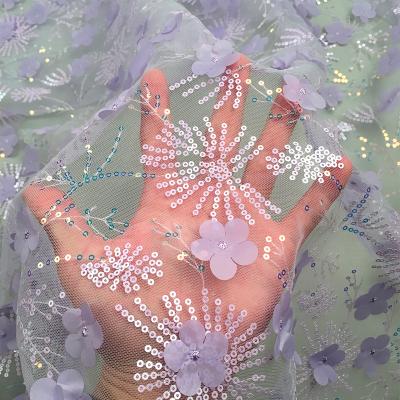 China 3D Tulle 3D Flower Laser Cut Embroidery Sequin Embroidered Bady Children Garments Lace Fabric for sale