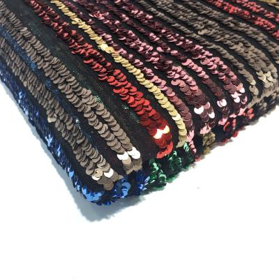 China Viable Version Shiny Multicolor Stripe Sequin Full Version Polyester Tulle Mesh Lace Dress Fabric Embroidery for sale