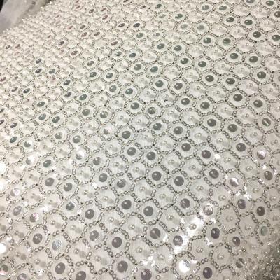 China Sustainable Newcomer Luxurious Tulle Lace With Beading Fabric for sale