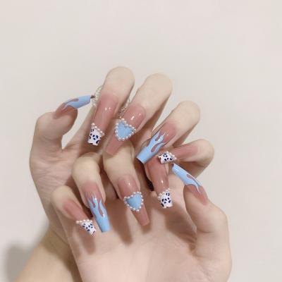 China French Ice-Through Hot Removable Nail Piece Blue Flame Girl Manicure Manicure Nail Wearing Finishing Piece for sale