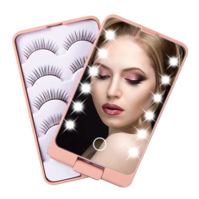 China Hot Selling Lighted Logo False Eyelashes Storage Box Customizable Led With Light False Eyelashes Storage Box Makeup Mirror for sale