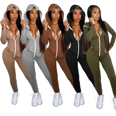 China Breathable 2022 Spring Slim New Solid Color ZIpper Design Long Sleeve Fitness Hoodie Women Sports Jumpsuit for sale