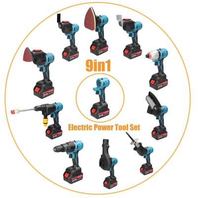 China ABS+Metal Multifunction 9 in 1 Electric Power Tool Kit Electric Drill Grinding Washing Machine with Brushless Motor for sale