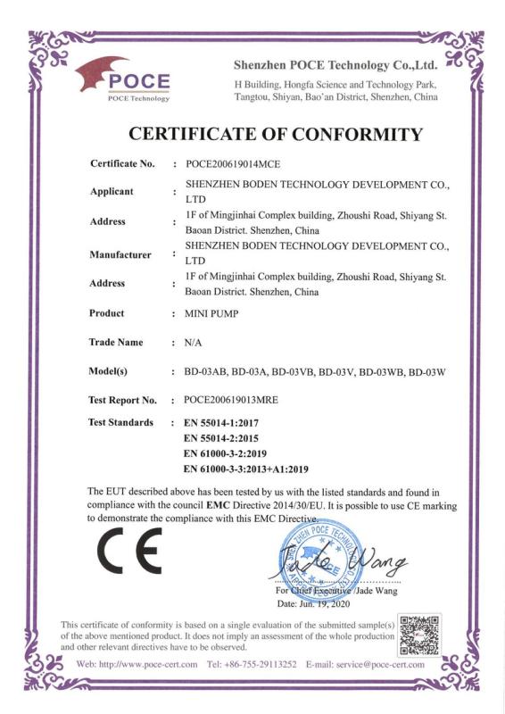 CE - Shenzhen Boden Technology Development Co., Ltd.