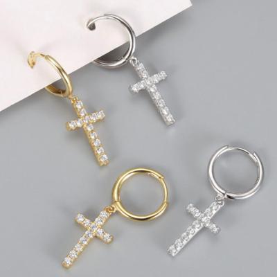 China Eco-Friendly Zircon Elegant Cross Dangling Copper Cross Drop Earrings New Arrival Women Drop Earrings for sale