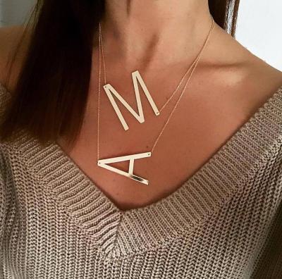 China New Classic and Romantic Rose Gold Silver Color Custom 26 A-Z Big Letter Gold Initial Necklace Minimalist Pendant for sale