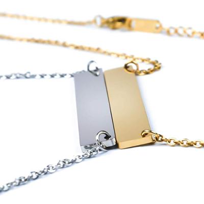 China Punk Custom Gold Horizontal Bar Personalized Nameplate Necklace 5 Colors With Chain for sale