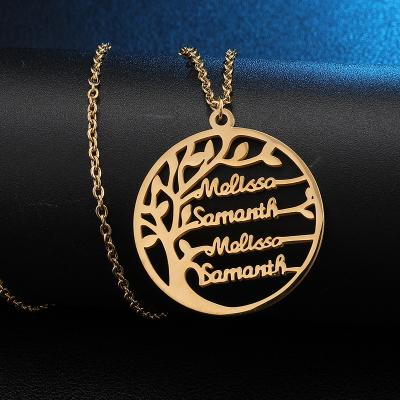 China BOHEMIA Personalized Tree of Life Name Necklace Stainless Steel Family Tree Women Letter Necklace Custom Gold Jewelry Couples Gifts for sale