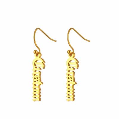 China BOHEMIA Personalized Vertical Custom Name Earrings Gold Stainless Steel For Women for sale