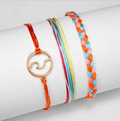 China 2019 Waxed Tread Charm Bracelet Waxed String Braided Bracelets Adjustable Beach Jewelry Set for sale