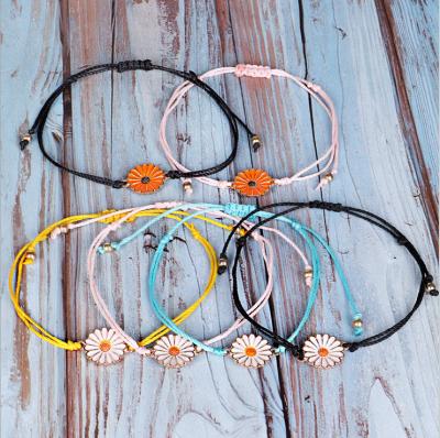 China Decorate Beach Jewelry Handmade Waterproof Wax Thread Sunflower Woven Bracelet Women for sale