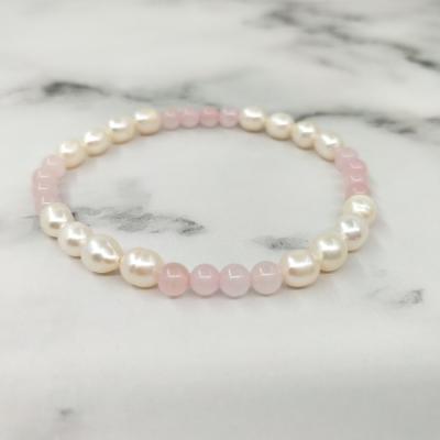 China Cute Freshwater Pearl Stretch Bracelets Rose Quartz Stone Bracelet For Women Girl for sale