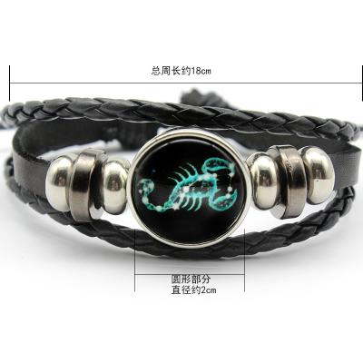 China Retro Classic 12 Zodiac Hand & Woven Leather Bracelet Braided Punk Bracelet For Men for sale