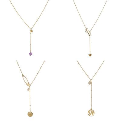 China Custom Gold Plated Necklace Matching Natural Stone Cute Cross Necklaces For Girls 2019 for sale