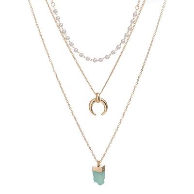 China Natural Stone Cute Necklaces For Women Gold Plated Nickel Free Multi Layer Necklace for sale