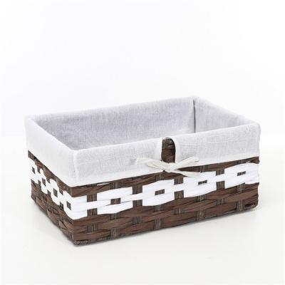 China Viable Bleached Desktop Woven Tissue Box Storage Basket Bedroom Toy Snack Box Clothing Storage Basket for sale