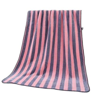 China Factory Wholesale Wide Striped Coral Soft And Absorbent Fleece Towel Hypoallergenic For Men And Women for sale