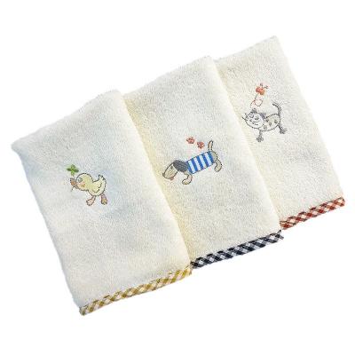 China Children's safe pure cotton square towel exported to Japan embroidery square towel addicted to drinking simple cute animals cartoon for sale