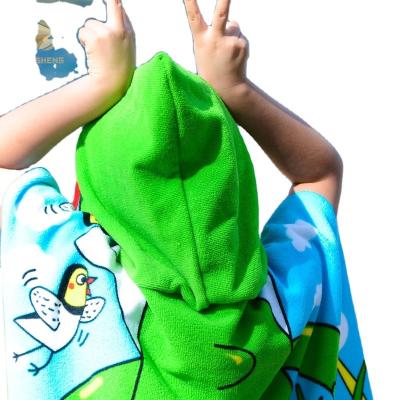 China Microfiber Clothes Cartoon Print Viable Beach Hooded Quick-Drying Cloak Bathrobe Sunscreen Microfiber Clothes Changing Swimming Towel Children for sale