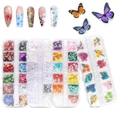 China Widely Color Varieties Dried Nail Art Butterfly Glitter 3D Holographic Tufusiur Flowers Dried Flower Nails Glitter Acrylic Supplies Face Body Gifts for sale