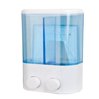 China Cheap Price Bathroom Accessories Plastic White Color Double Box Double Soap Dispenser Liquid Soap Dispenser For Bathroom for sale