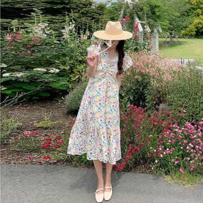 China 2023 New Flower Summer Women's Loose Size Women's Long Sleeve Ruffle Edge Fashion Soft Flight Sheath Slashed Dress for sale