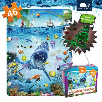 China Eco-friendly and recycle Material Amazon top seller Miniwhale 46pcs ocean custom puzzle large pieces paper material fluorescence floor jigsaw puzzles for sale