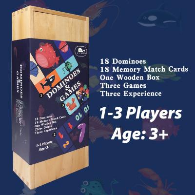 China Eco-Friendly and Recycle Material 3 in 1 Multiplayer Game Toys Educational Domino Paper Card Puzzle Game New and Wooden Box for Kids for sale