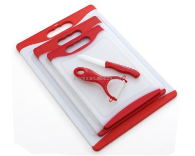 China 3PCS Viable Non-slip Plastic Chopping Board Cutting Plate Set with Knife and Ceramic Peeler for sale