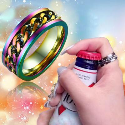 China CLASSIC Tide Ring Men's Rotating Titanium Steel Beer Bottle Open Rotating Chain Rings Ring For Men And Women for sale