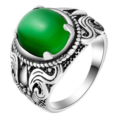 China CLASSIC men's opal ring European and American silver men's ring retro border accessories for sale